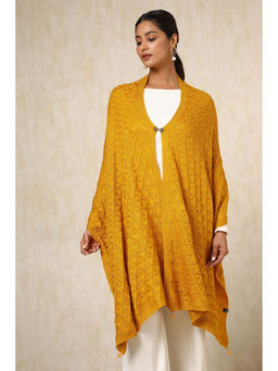 Soch - Women's Mustard Acrylic Woven Design Shawl