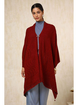 Soch - Women's Maroon Acrylic Woven Design Shawl
