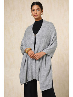 Soch - Women's Grey Acrylic Woven Design Shawl