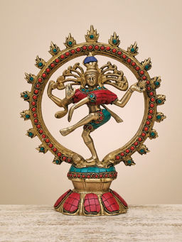 Ekaa Handicrafts - Lord Natraj Idol In Brass With Stonework