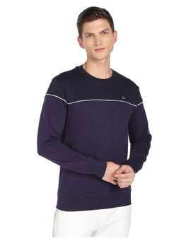 Arrow - Sports Men Navy Contrast Piping Crew Neck Cotton Sweatshirt