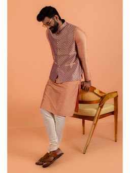 KISAH - Men Purple Self Design Kurta with Jacket & Churidar (Set of 3)