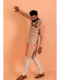 KISAH - Men Multi-Color Printed Kurta with Jacket & Churidar (Set of 3)