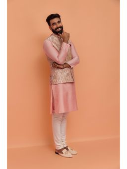 KISAH - Men Multi-Color Self Design Kurta with Jacket & Churidar (Set of 3)