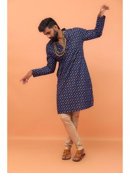 KISAH - Men Navy Blue Printed Kurta & Churidar (Set of 2)