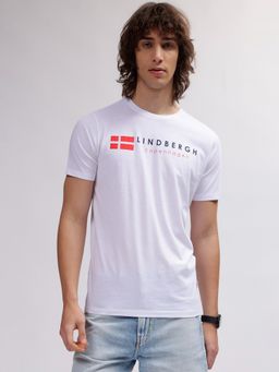 LINDBERGH - Men White Solid Round Neck Short Sleeves T-Shirt