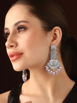 Priyaasi - Sophisticated Tribal Earrings with Blue and White Beads