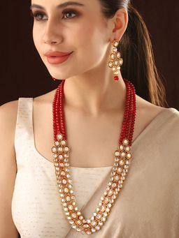 Priyaasi - Crimson Elegance with Kundans and Ruby Stones In Exquisite Jewellery Set