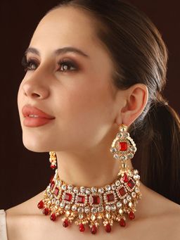 Priyaasi - A Radiant Jewellery Set Of Red Rubies and White Stones