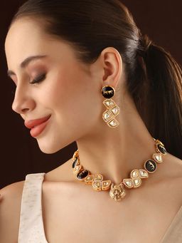 Priyaasi - Black Majestic Mane Kundan Lion Face Jewellery Set