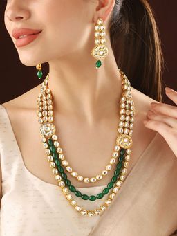 Priyaasi - Serenity In Style with Kundan and Green Stones Jewellery Set