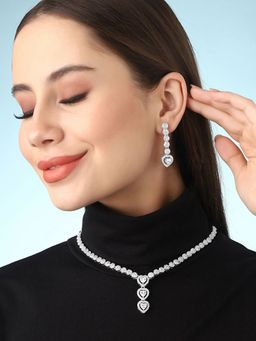 Priyaasi - Sterling Silver Plated American Diamond Jewellery Set with Heart-Shaped Brilliance