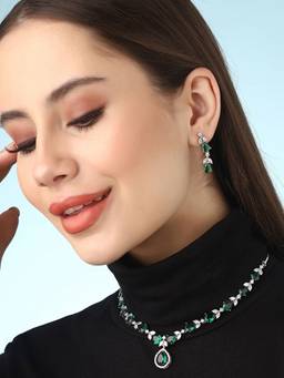 Priyaasi - Silver-Plated Splendor with American Diamond Jewellery Set & Exquisite Drop-Shaped Stones
