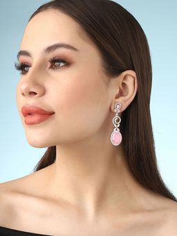 Priyaasi - Unveiled Silver Plated American Diamond Earrings Adorned with Pink Stones