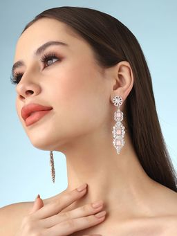 Priyaasi - Silver-Plated American Diamond Pink Color Earrings