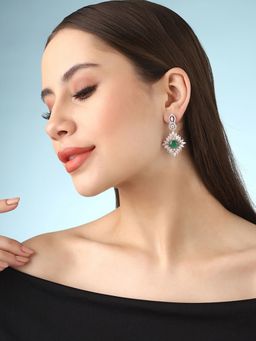 Priyaasi - Green-Colored American Diamond Earrings Plated In Silver Plating