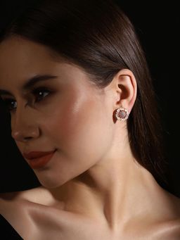 Priyaasi - Rose Gold-Plated Elegance with Minty Sparkle American Diamond Stud Earrings