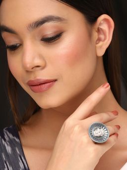 Priyaasi - White Pearls Oxidized Tribal Ring