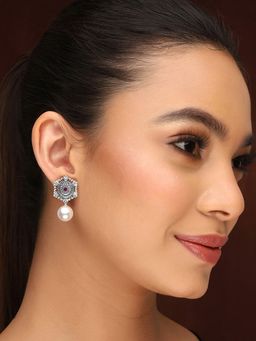 Priyaasi - Oxidized Pearl Floral Earrings