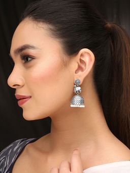 Priyaasi - Majestic Charm of Elephant-Inspired White Pearls Jhumkas