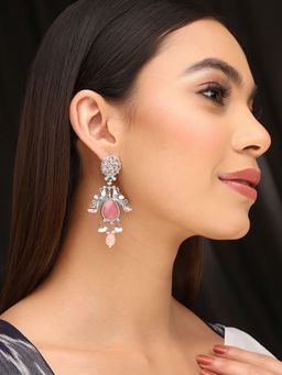 Priyaasi - Shining Grace Peacock-Shaped Earrings Made of Pink Stones