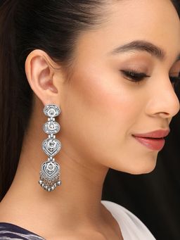 Priyaasi - Tribal Drop Long White Pearls and Stone Earrings