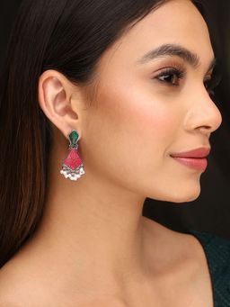 Priyaasi - Ruby Red and Green Stones Drop Earrings