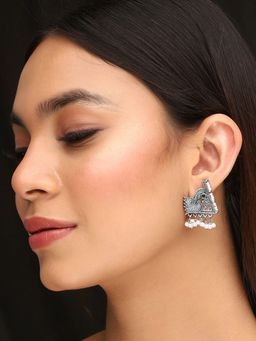 Priyaasi - Green Stone and White Pearls Elegant Tribal Earrings