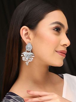 Priyaasi - Grey Tribal Beaded Bliss In Drop Earrings