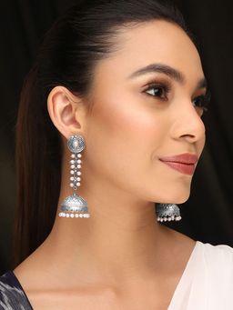 Priyaasi - Long Oxidized Pearls Jhumkas