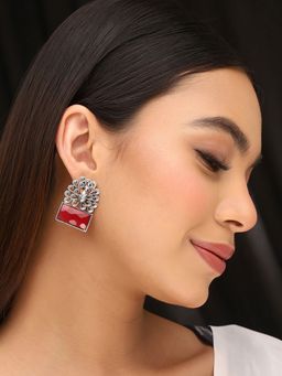 Priyaasi - Ruby Red Peacock Stone Drop Earrings