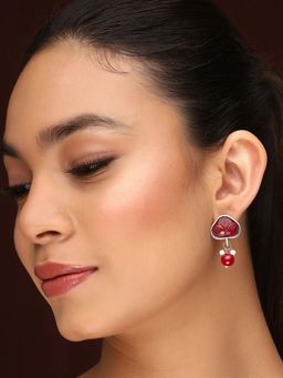 Priyaasi - Ruby Red Stone Floral Drop Earrings