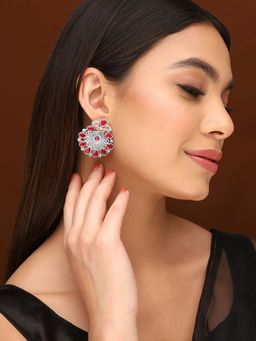 Priyaasi - Red Stone Floral Drop Earrings