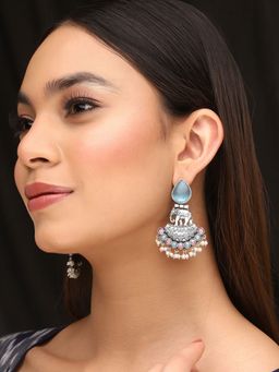 Priyaasi - Opulent Green and Pink Stone Drop Earrings