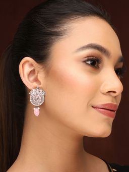 Priyaasi - Light Pink Stones Oxidised Drop Earrings