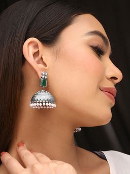 Priyaasi - Timeless Beauty Green Stone Jhumkas