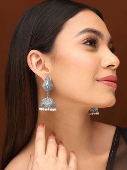 Priyaasi - Fusion Diamond-Shaped Oxidized White Jhumkas