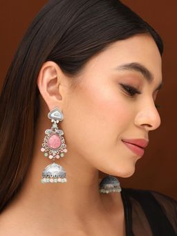 Priyaasi - Pink Stone Elegance in Enchanting Jhumkas