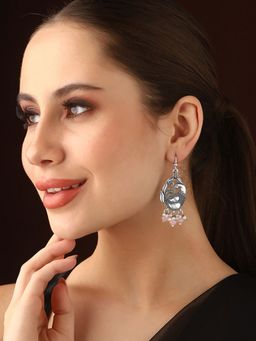 Priyaasi - Pink Unveiling Oxidized Peacock Hangings