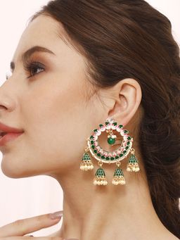 Priyaasi - Lotus Shape Green Kundan Chandbali
