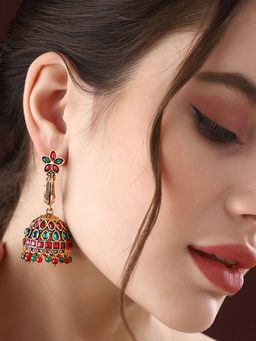 Priyaasi - Green and Ruby Floral Jhumki