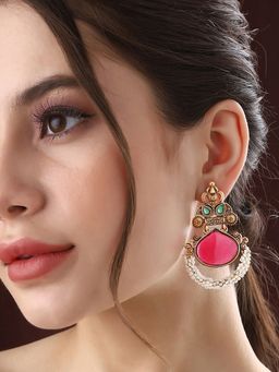 Priyaasi - Opulent Ruby Stoned Pearl Drop Earrings