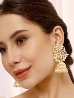 Priyaasi - Floral Gold Plated Pearl Jhumki