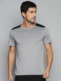 Alcis - Men Charcoal Black Colourblocked Slim Fit Running T-shirt