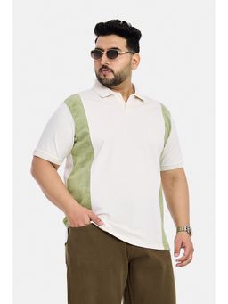 Snitch - Off-White Colour-Block Half Sleeves Regular Polo T-Shirt