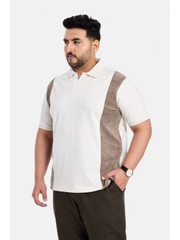 Snitch - Off White Colour-Block Half Sleeves Regular Polo T-Shirt