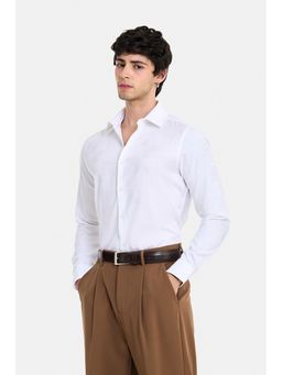 Snitch - White Jacquard Full Sleeves Slim Formal Shirt