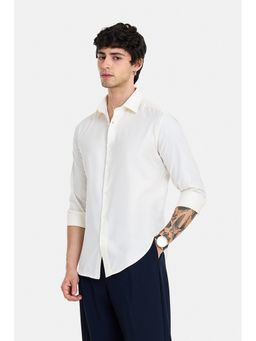 Snitch - Cream Self-Design Full Sleeves Slim Semi Formal Shirt