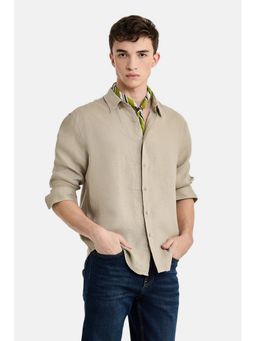 Snitch - Beige Solid Full Sleeves Regular Shirt