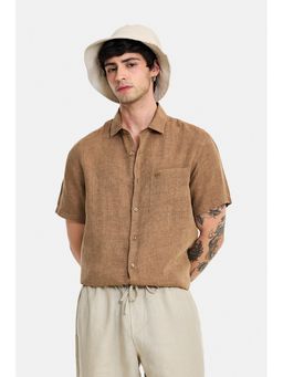 Snitch - Brown Textured Half Sleeves Regular Shirt